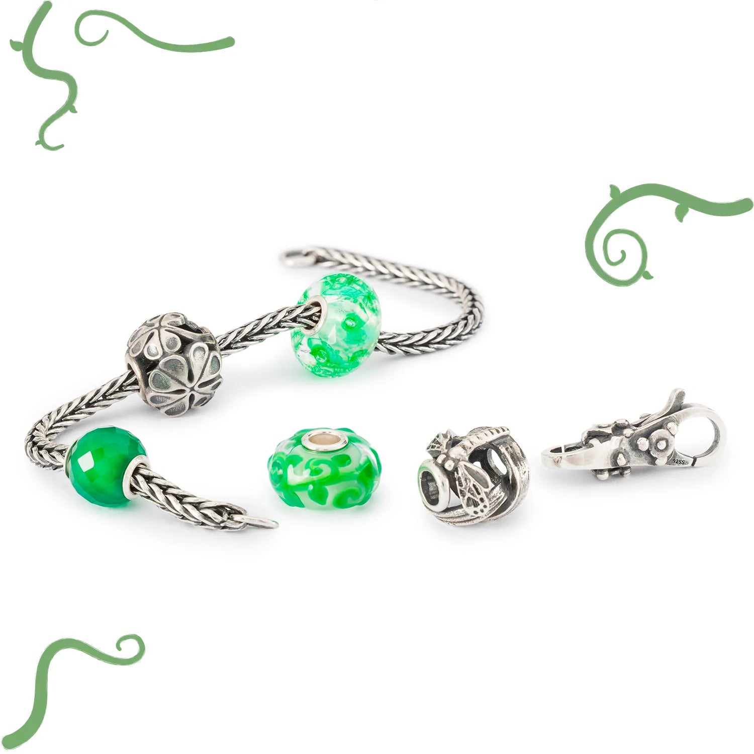 Trollbeads foxtail bracelet chain asembeld to a bracelet with beads and a clasp
