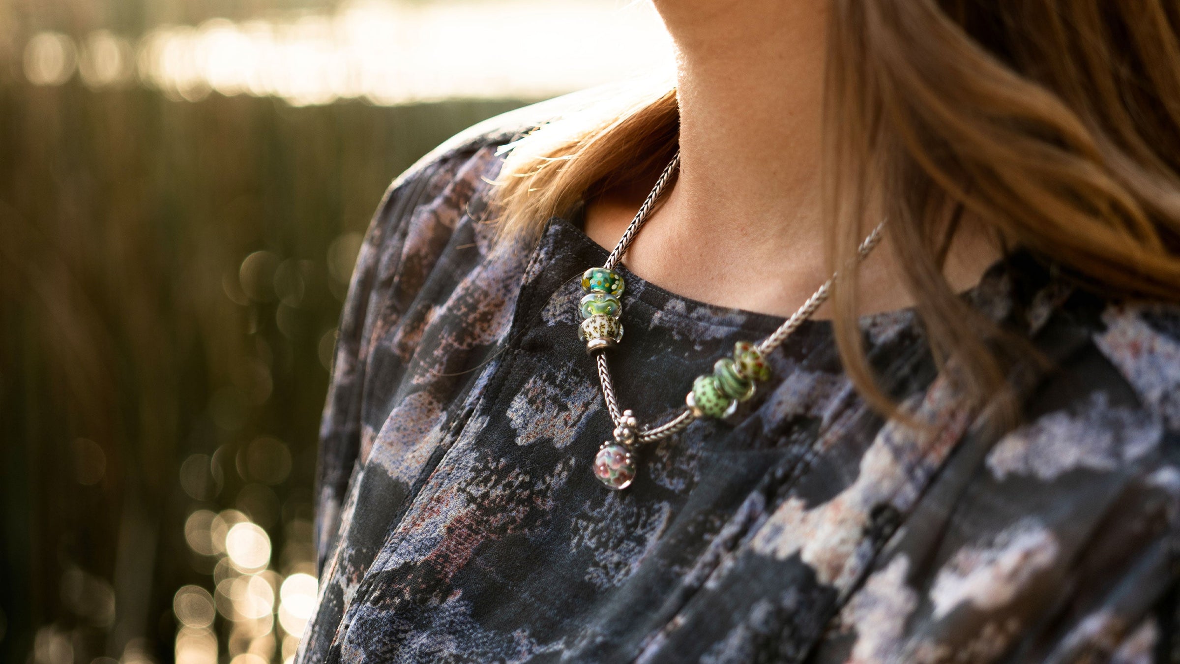 Mother's Day release 2025 Tenderness pendant on necklace with green glass beads