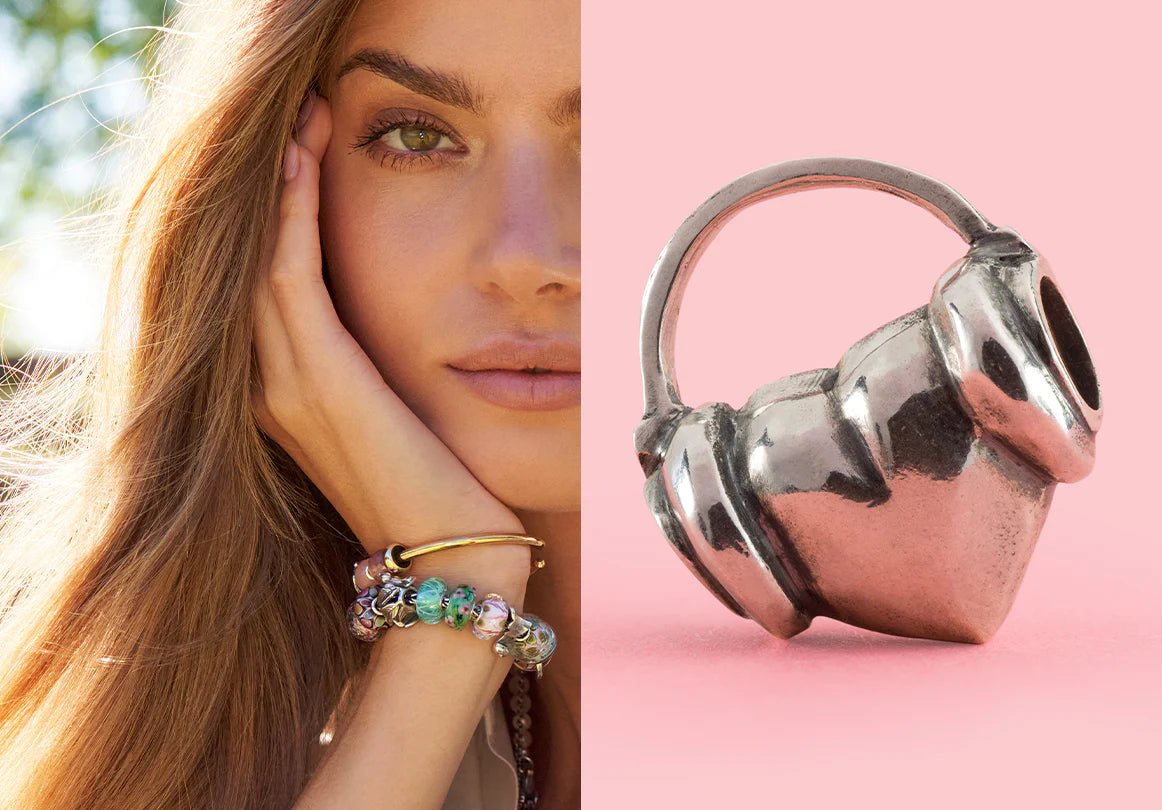 Our melody silver heart with headphones and model