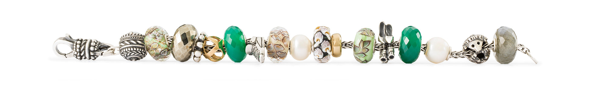 Trollbeads foxtail bracelet with glass, stone and silver beads from the Walk the Journey jewellery collection